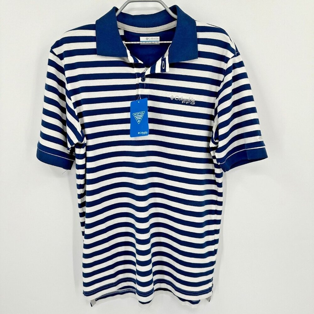 Columbia PFG Men's Super Bonefish Pique Polo Navy Blue sz S NWT Collared Stripe